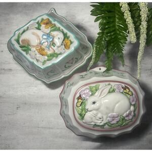 Vintage 80s Le Cordon Bleu Porcelain Molds Spring Rabbits Lambs Franklin Mint